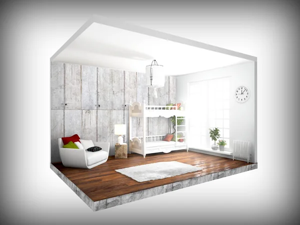 Interieur zonder muren. 3D-rendering — Stockfoto