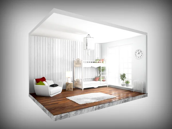 Interior sin paredes. Renderizado 3D — Foto de Stock