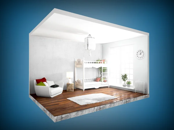 Interieur zonder muren. 3D-rendering — Stockfoto