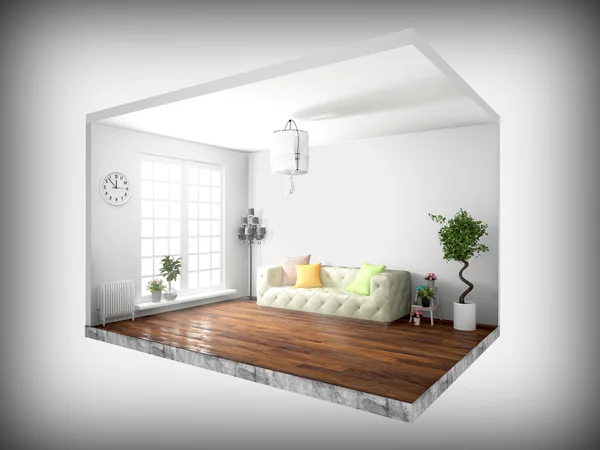 Interior sin paredes. Renderizado 3D — Foto de Stock