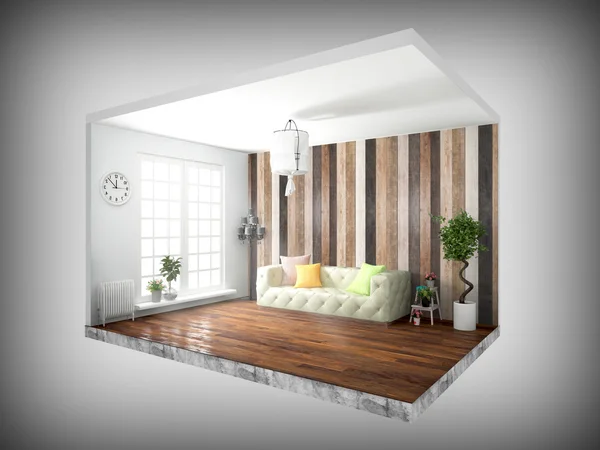 Interieur zonder muren. 3D-rendering — Stockfoto