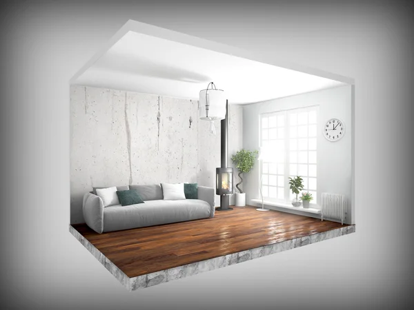 Interior sin paredes. Renderizado 3D — Foto de Stock