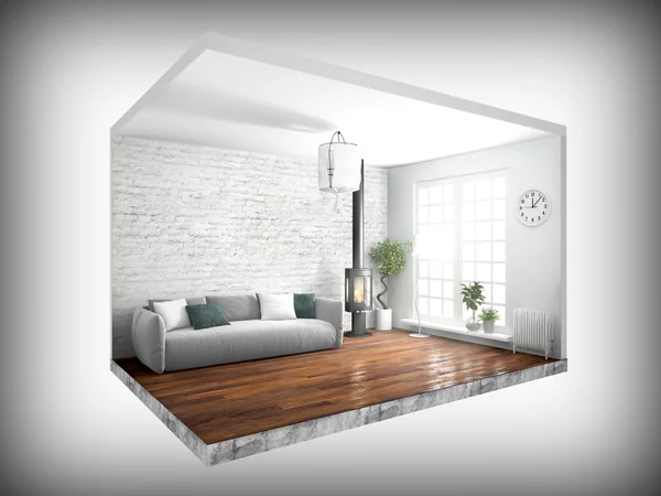 Interieur zonder muren. 3D-rendering — Stockfoto
