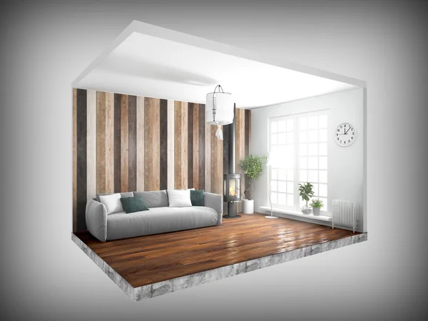 Interiör utan väggar. 3D-rendering — Stockfoto