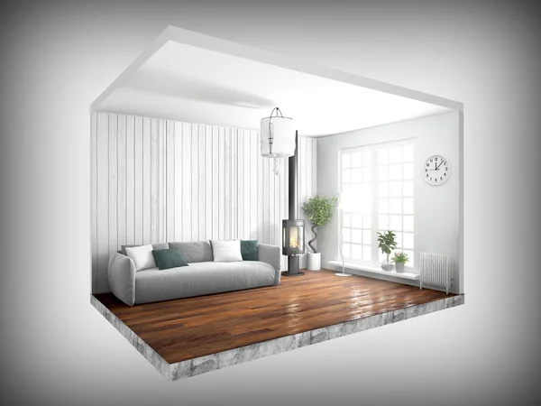 Interior sin paredes. Renderizado 3D — Foto de Stock