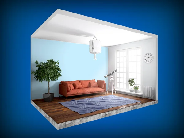 Innenraum ohne Wände. 3D-Darstellung — Stockfoto