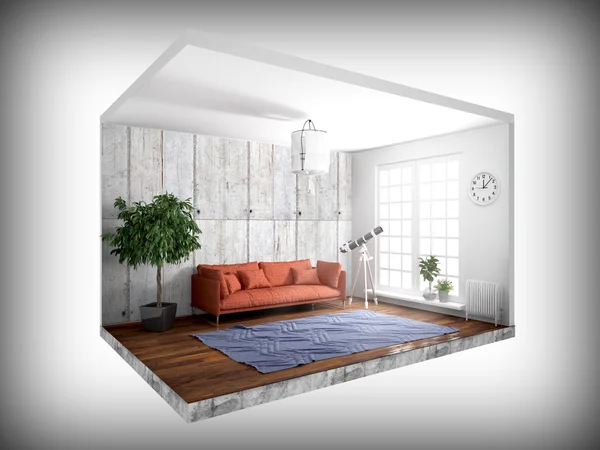 Interior without walls. 3D rendering — Stock Photo, Image