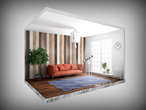 Interior sin paredes. Renderizado 3D — Foto de Stock