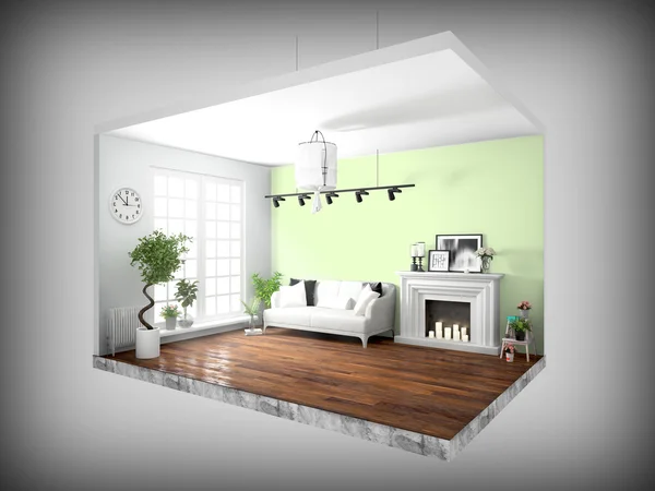 Interiér bez zdí. 3D vykreslování — Stock fotografie