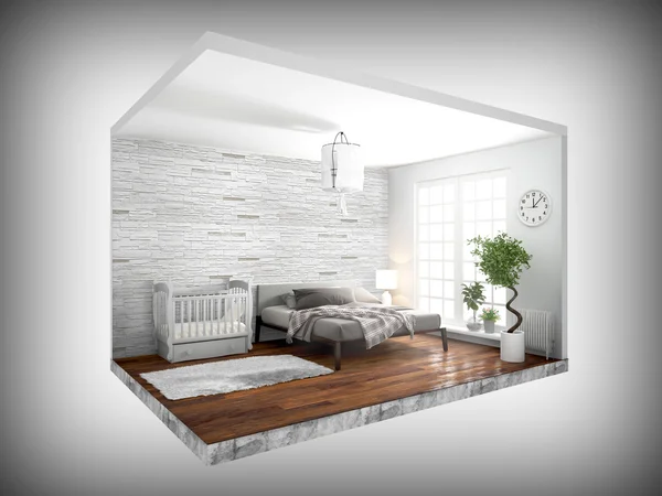 Interior sin paredes. Renderizado 3D — Foto de Stock