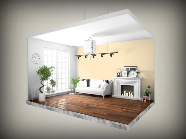 İç duvarları olmadan. 3D render — Stok fotoğraf