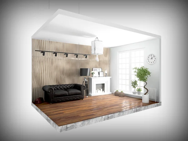 Interiér bez zdí. 3D vykreslování — Stock fotografie