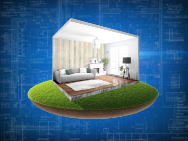 İç duvarları olmadan. 3D render