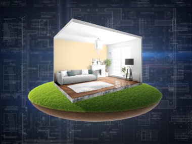 İç duvarları olmadan. 3D render