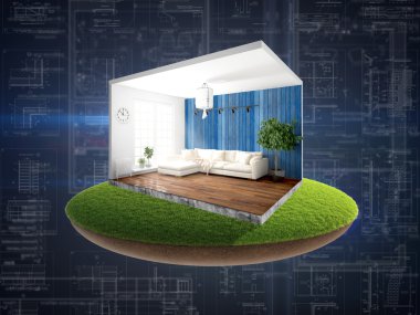 İç duvarları olmadan. 3D render