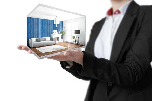 Begreppet modern interiör. 3D-rendering — Stockfoto