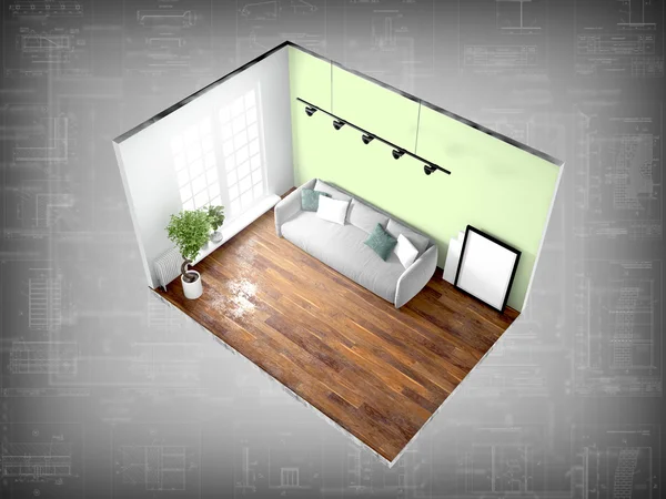 Interior tanpa dinding. Perender 3D — Stok Foto