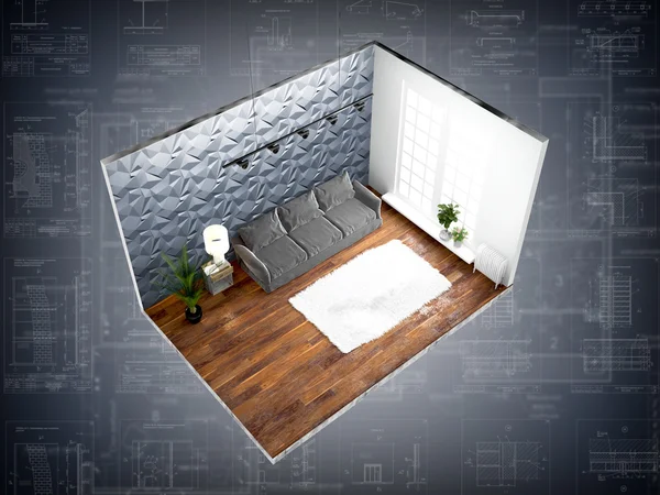Interior sin paredes. Renderizado 3D — Foto de Stock