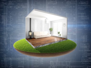 İç duvarları olmadan. 3D render