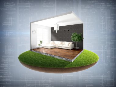 İç duvarları olmadan. 3D render