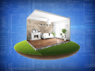 İç duvarları olmadan. 3D render