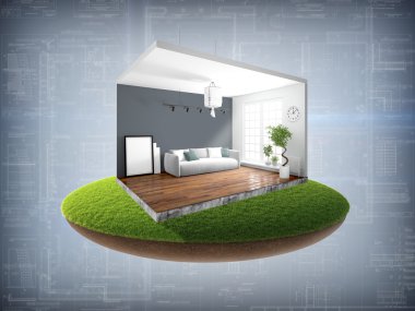 İç duvarları olmadan. 3D render