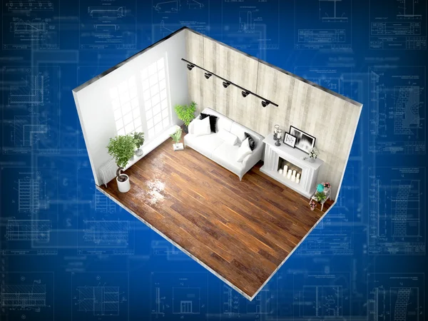 Interno senza pareti. Rendering 3D — Foto Stock