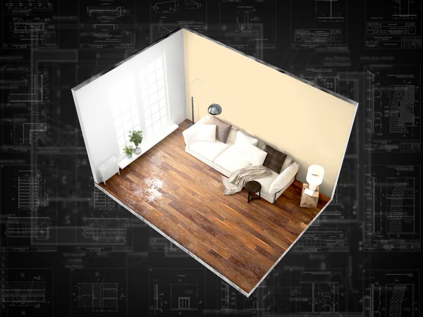 Interior without walls. 3D rendering — Stock Photo, Image