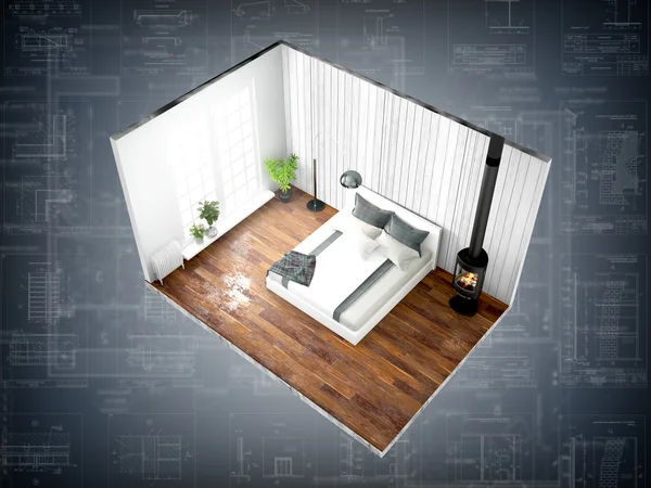 Interior without walls. 3D rendering — Stock Photo, Image