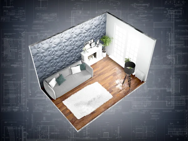 Interior sin paredes. Renderizado 3D — Foto de Stock