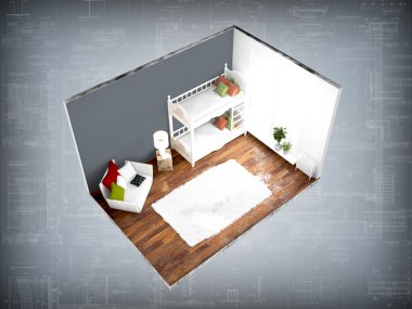 İç duvarları olmadan. 3D render