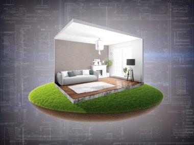 İç duvarları olmadan. 3D render