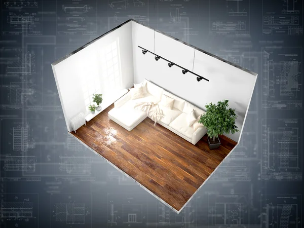 Interior without walls. 3D rendering — Stock Photo, Image