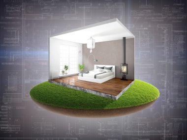 İç duvarları olmadan. 3D render