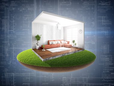 İç duvarları olmadan. 3D render