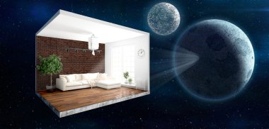 İç duvarları olmadan. 3D render