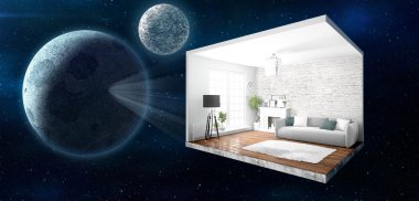 İç duvarları olmadan. 3D render