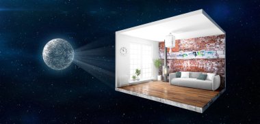 İç duvarları olmadan. 3D render