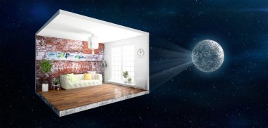 İç duvarları olmadan. 3D render