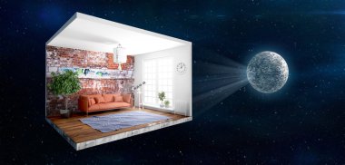 İç duvarları olmadan. 3D render