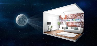 İç duvarları olmadan. 3D render