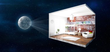 İç duvarları olmadan. 3D render