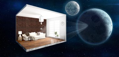 İç duvarları olmadan. 3D render