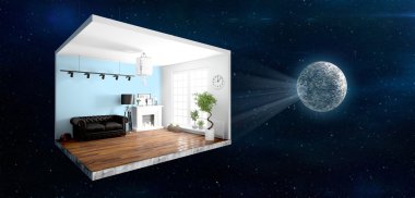 İç duvarları olmadan. 3D render