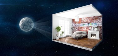 İç duvarları olmadan. 3D render