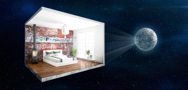 İç duvarları olmadan. 3D render