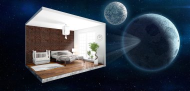 İç duvarları olmadan. 3D render