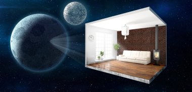 İç duvarları olmadan. 3D render