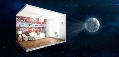 İç duvarları olmadan. 3D render