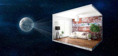 İç duvarları olmadan. 3D render